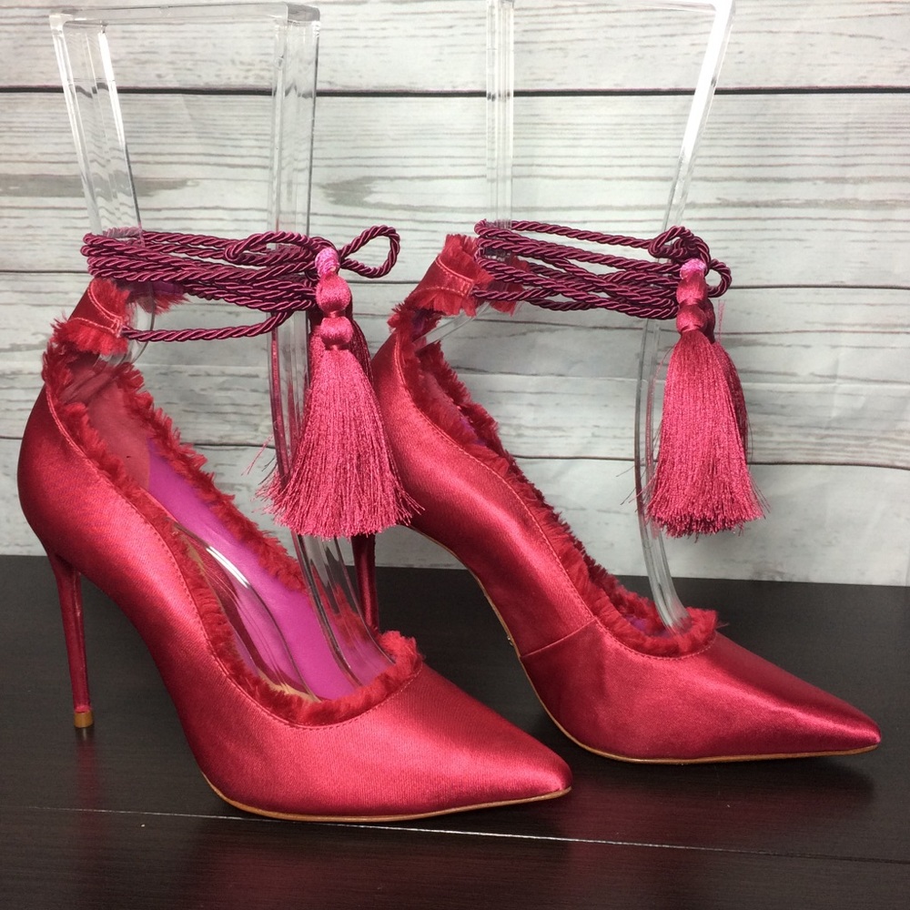 Pink lace up pumps